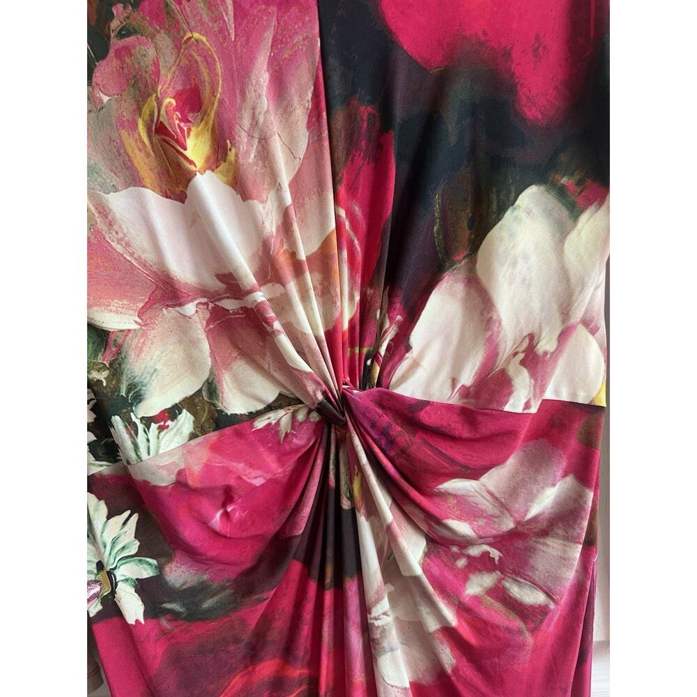 TED BAKER Tammar Knotted Waist Floral Rose On Canvas Stretch Dress Sz 2 US 6 - Picture 6 of 15